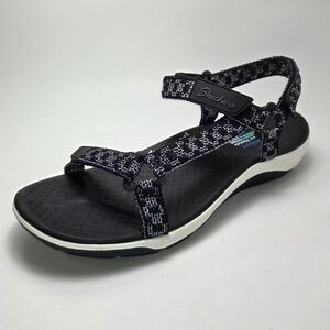 Skechers Reggae Strappy Athleisure Black White Sandal Womens Size 10